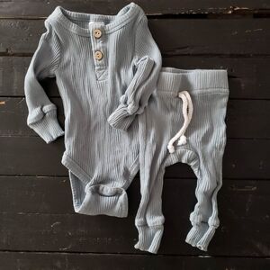 Little One Shop Baby Boy 3 Months Light Blue Ribbed Outfit Two Piece Top Pants